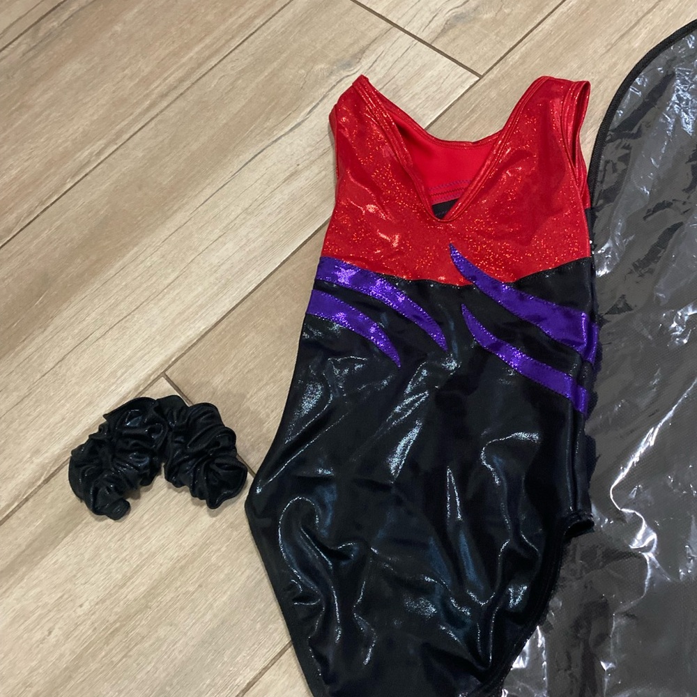 Alpha Factor Red Purple Black Gymnastics with Sequins Leotard Girls Size Medium